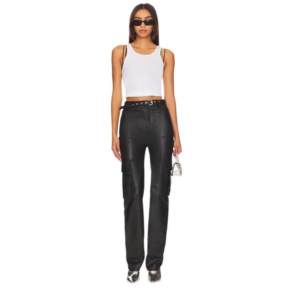 Camila Coelho Manolya Leather Pants in Black X-Small New Womens Trousers - Picture 1 of 9